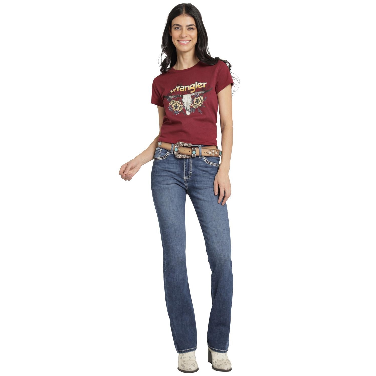 Jeans Vaquero Wrangler Mujer High Rise Corte Bota 926