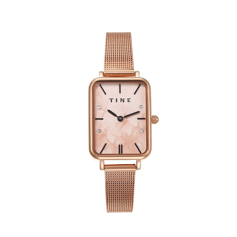Reloj de cuarzo de estilo cuadrado de alta calidad con correa de acero para estudiantes y temperamento simple.
