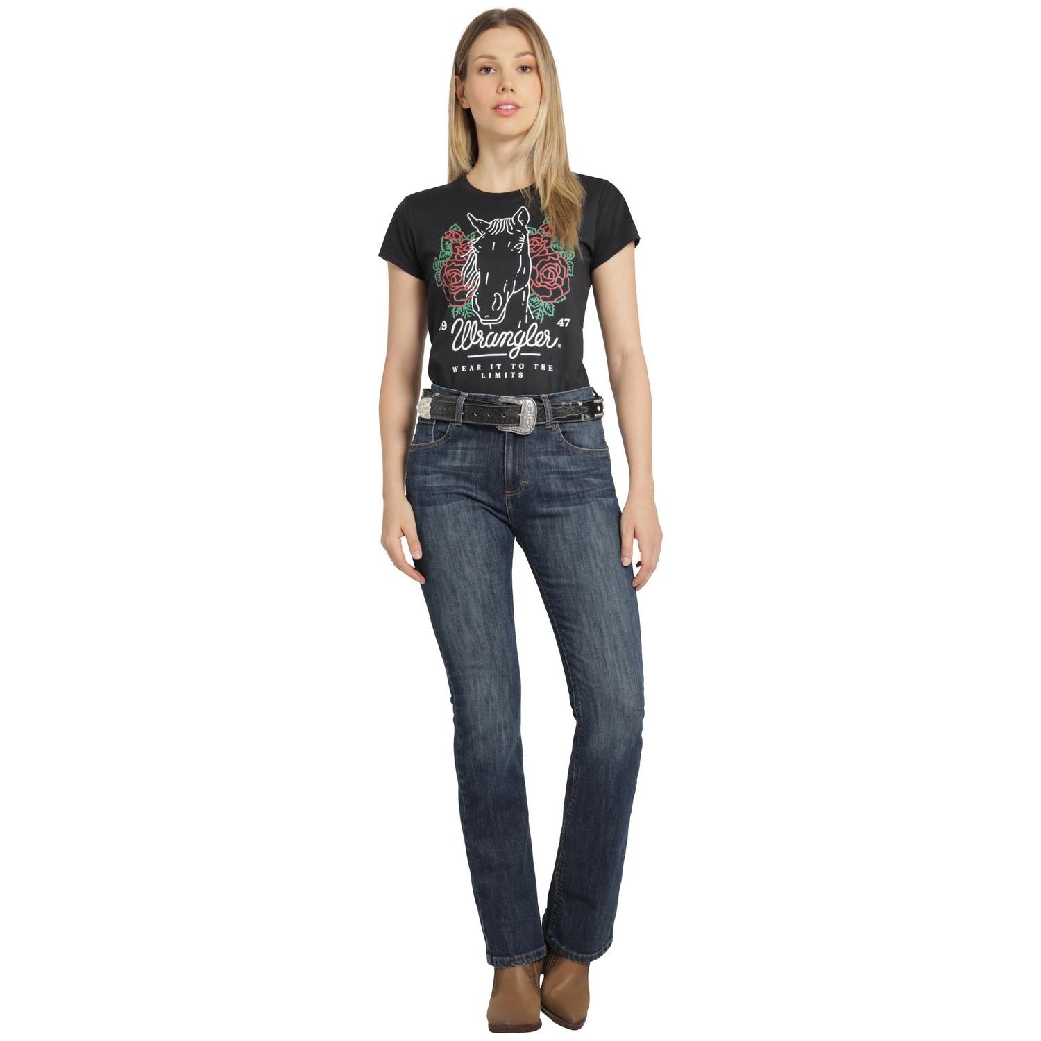 Jeans Vaquero Wrangler Mujer High Rise Corte Bota 581