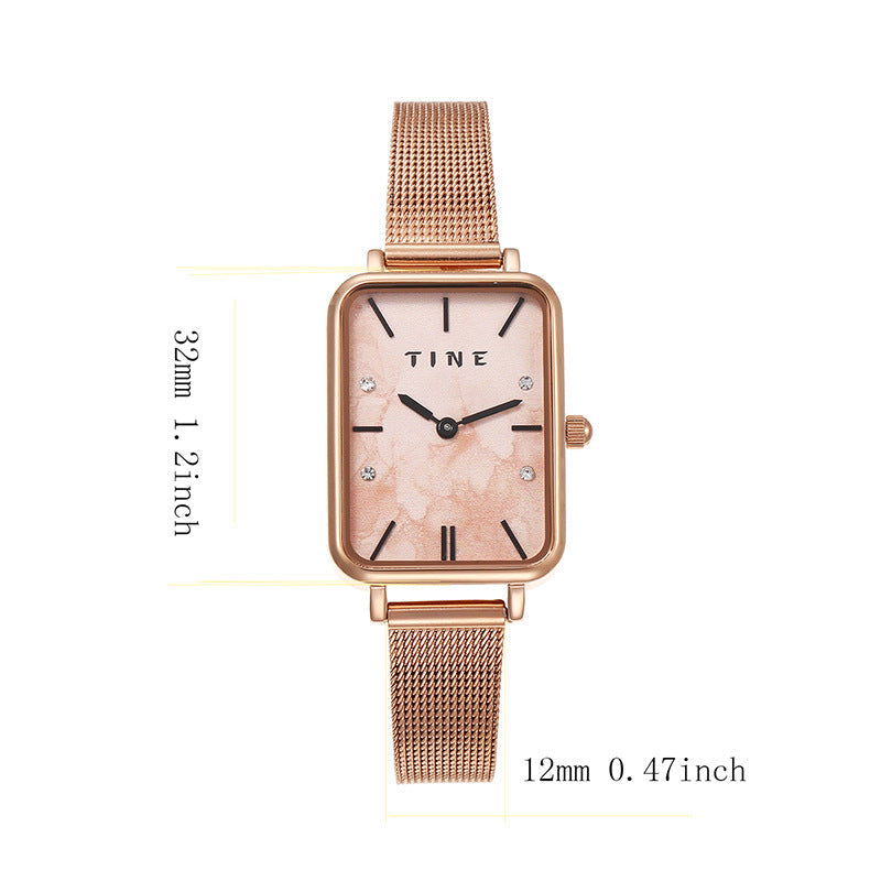 Reloj de cuarzo de estilo cuadrado de alta calidad con correa de acero para estudiantes y temperamento simple.