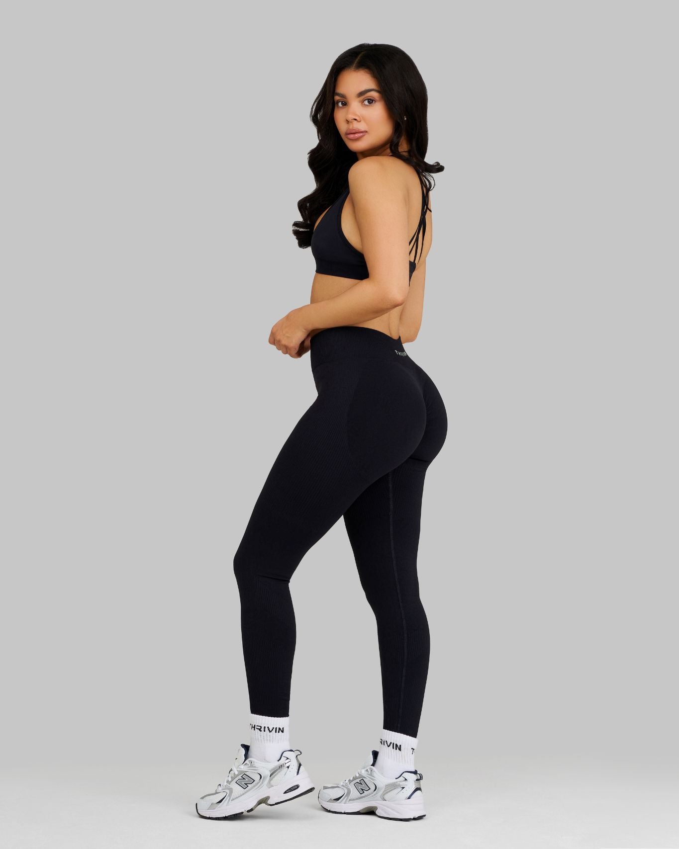 Leggings de cintura media con canalé Elevate Night Black