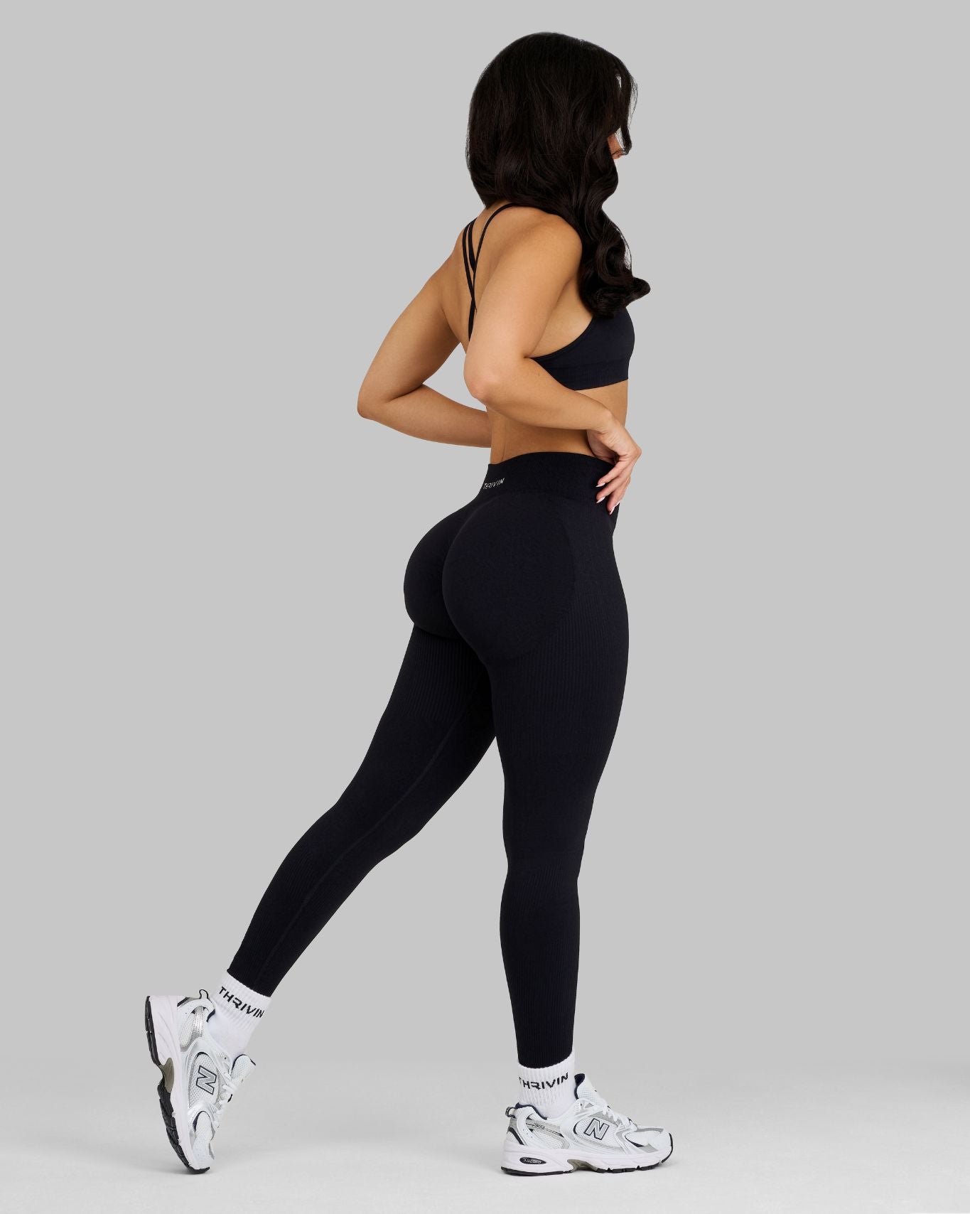 Leggings de cintura media con canalé Elevate Night Black