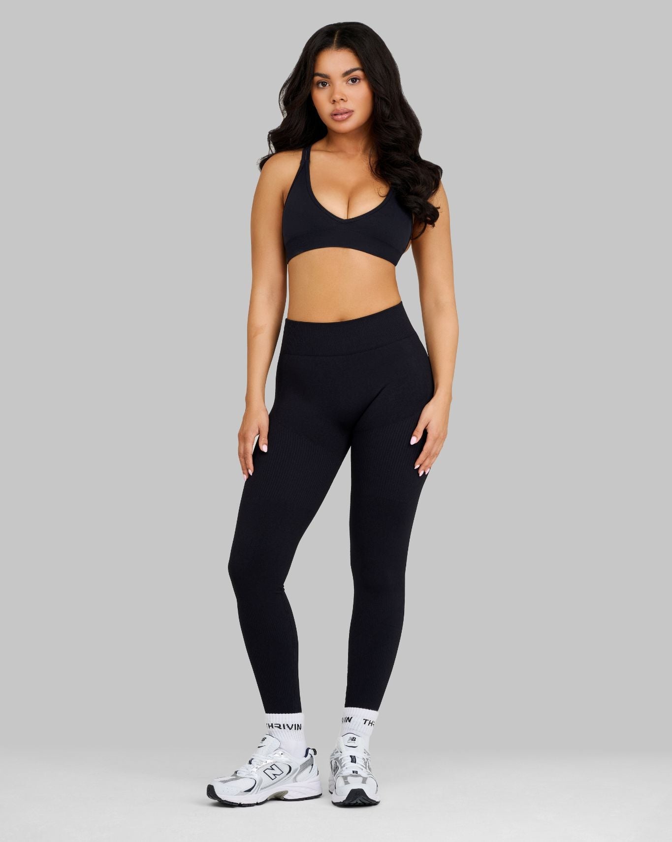 Leggings de cintura media con canalé Elevate Night Black