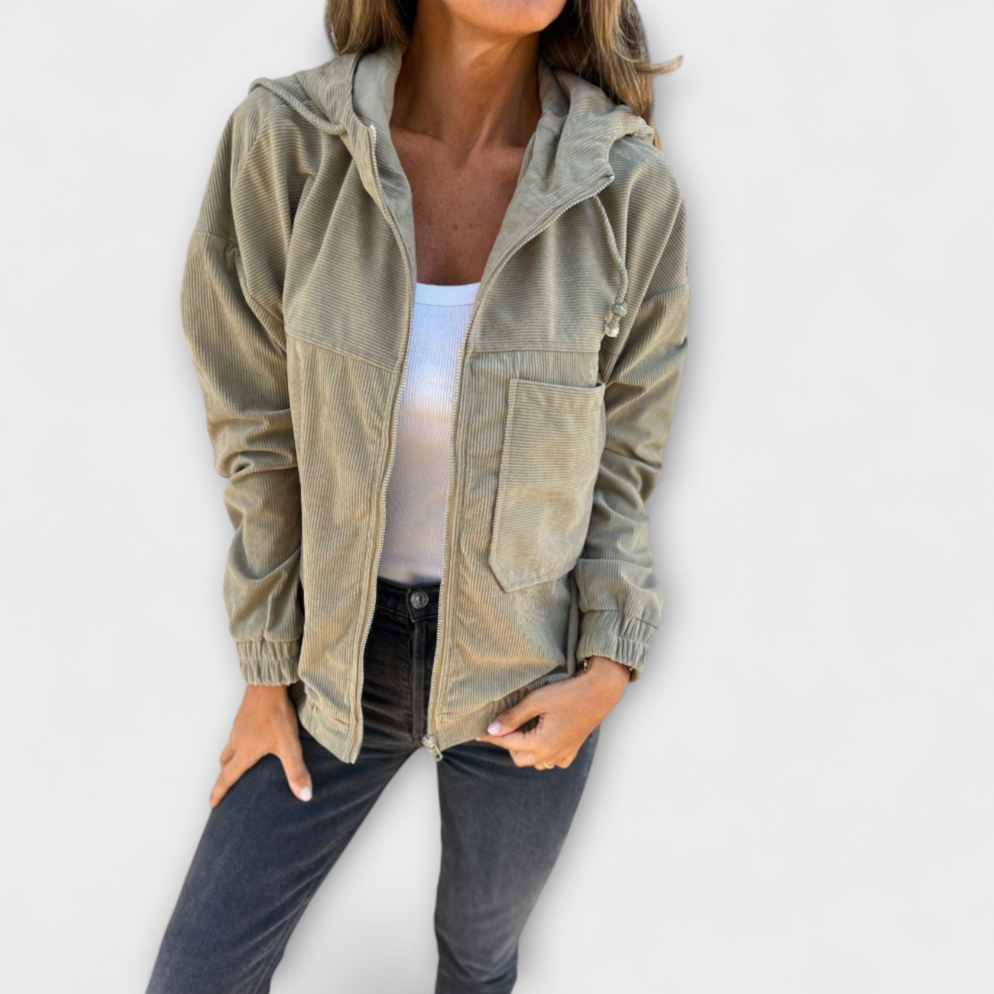 Ella - Chaqueta de pana con capucha y cremallera