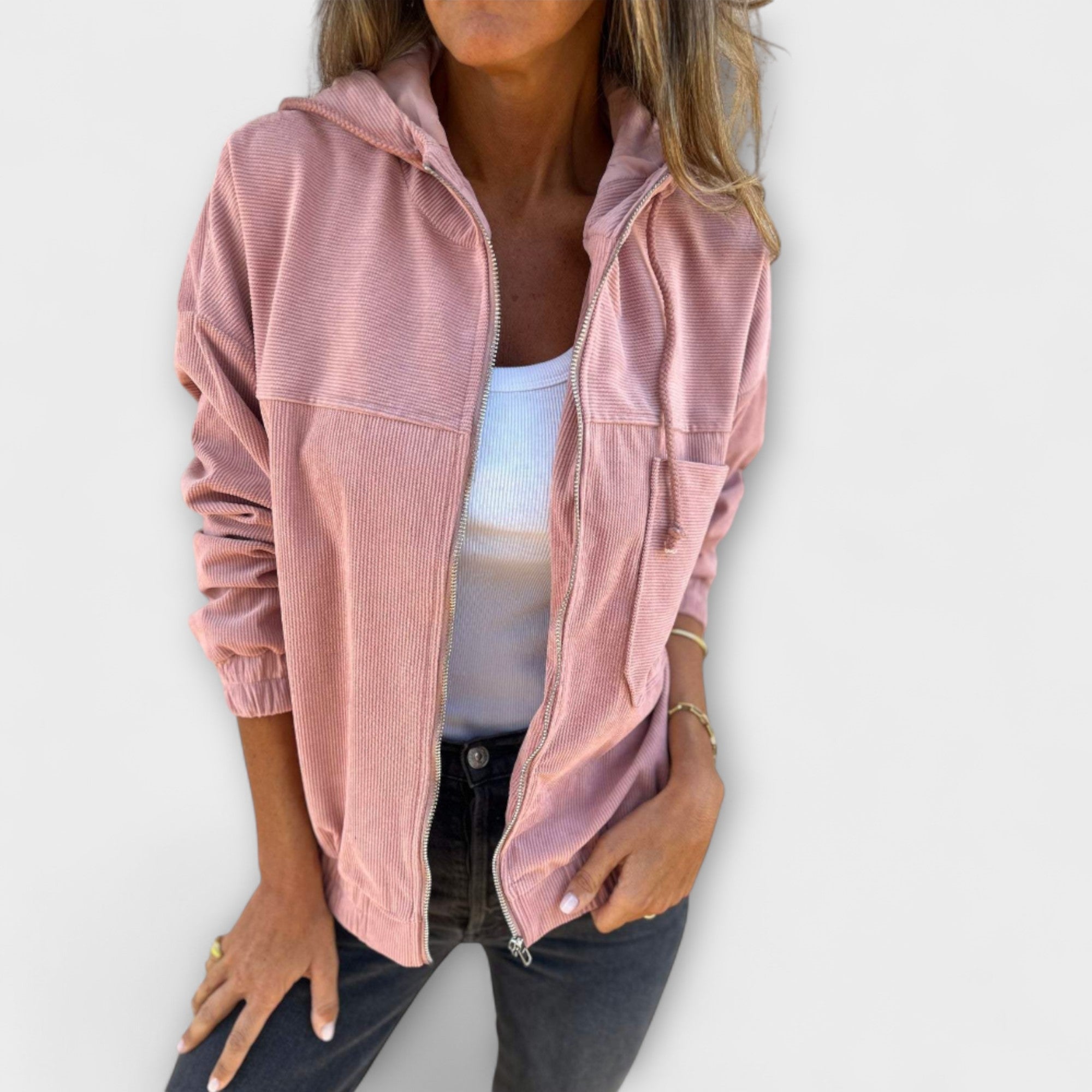 Ella - Chaqueta de pana con capucha y cremallera