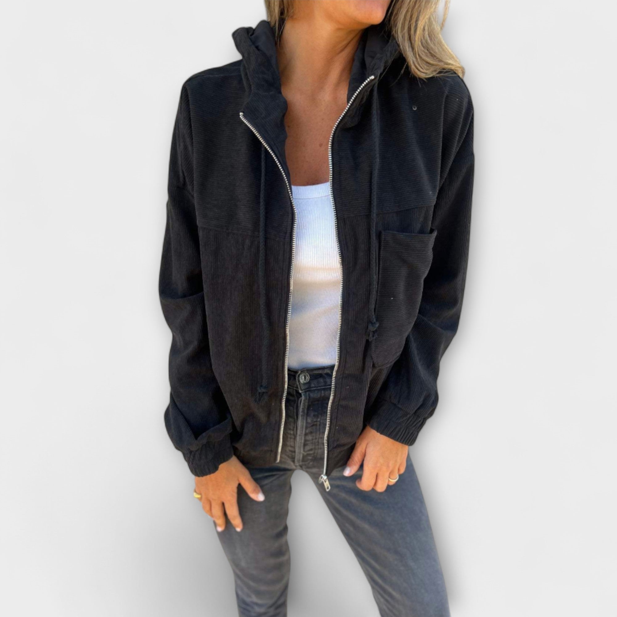 Ella - Chaqueta de pana con capucha y cremallera