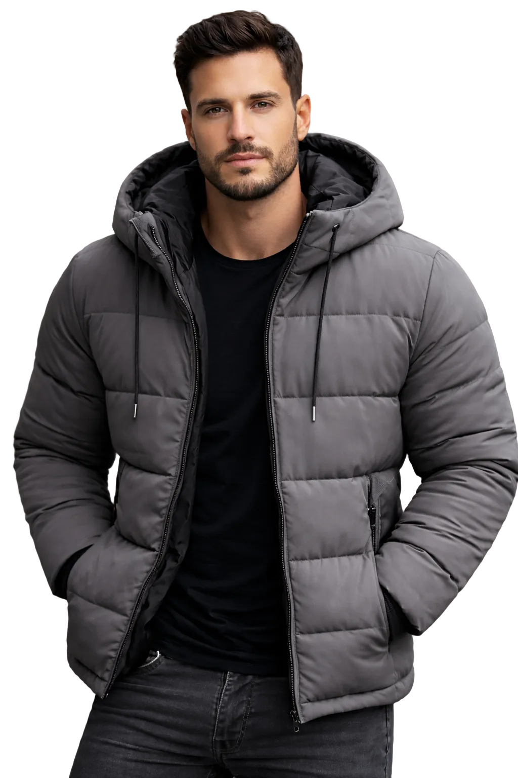 Roel Veste d’Hiver Matelassée Hombre – Abrigo Caliente Aislado con Capucha para Tiempo Frío