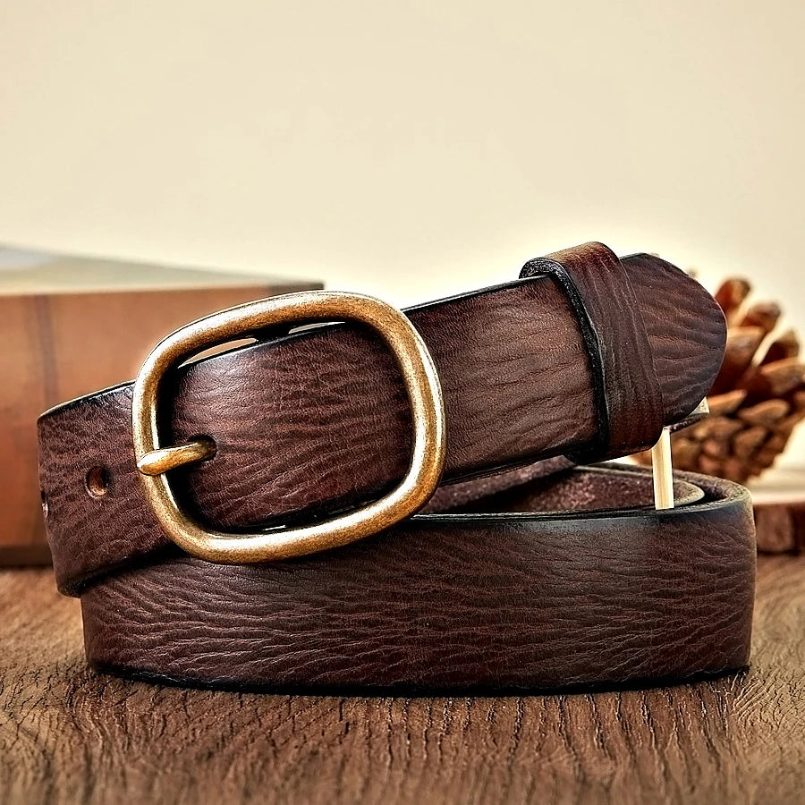 Cinturón de piel de vacuno auténtica de 2,8 cm con hebilla de cobre