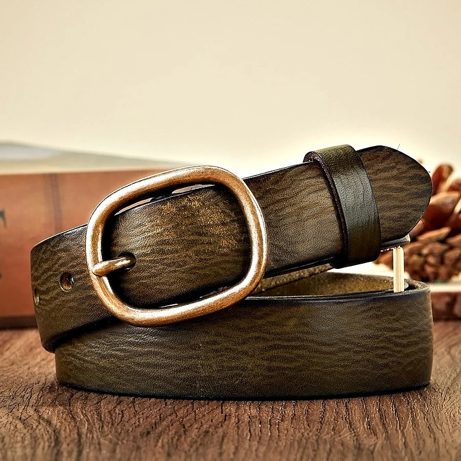 Cinturón de piel de vacuno auténtica de 2,8 cm con hebilla de cobre