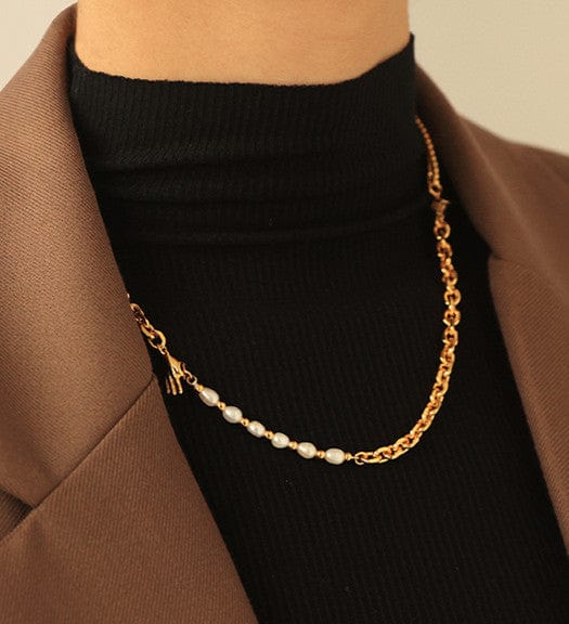 Crystal, Chains, & Pearls Gold Necklace