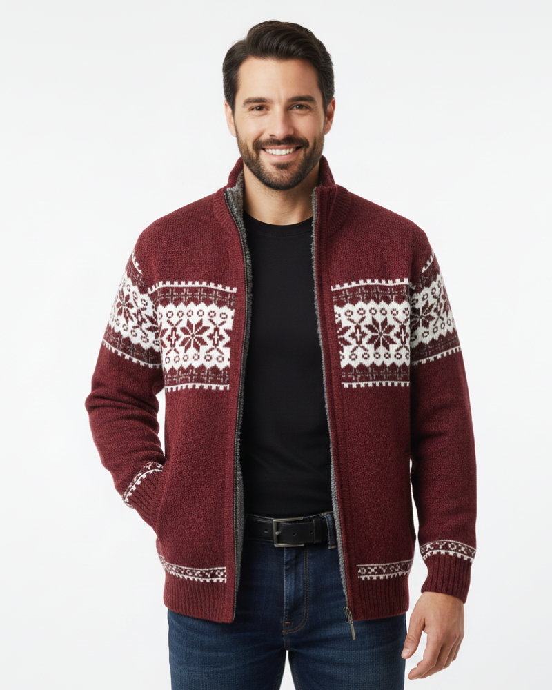 Chaleco de forro polar Moris para hombre – Chaqueta jacquard de invierno con cuello alto y motivos escandinavos