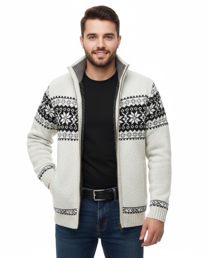 Chaleco de forro polar Moris para hombre – Chaqueta jacquard de invierno con cuello alto y motivos escandinavos
