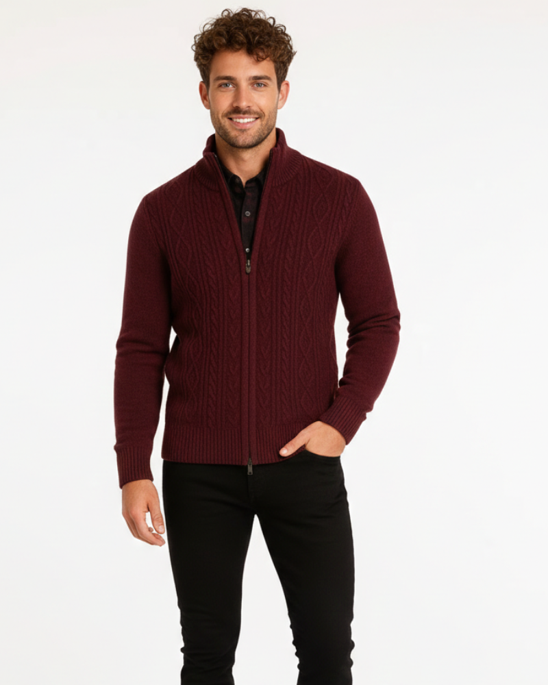 Noah Chaleco con Cremallera para Hombre – Tejido Trenzado, Cuello Alto y Elegancia Invernal