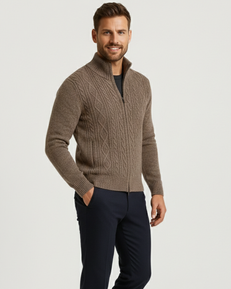 Noah Chaleco con Cremallera para Hombre – Tejido Trenzado, Cuello Alto y Elegancia Invernal