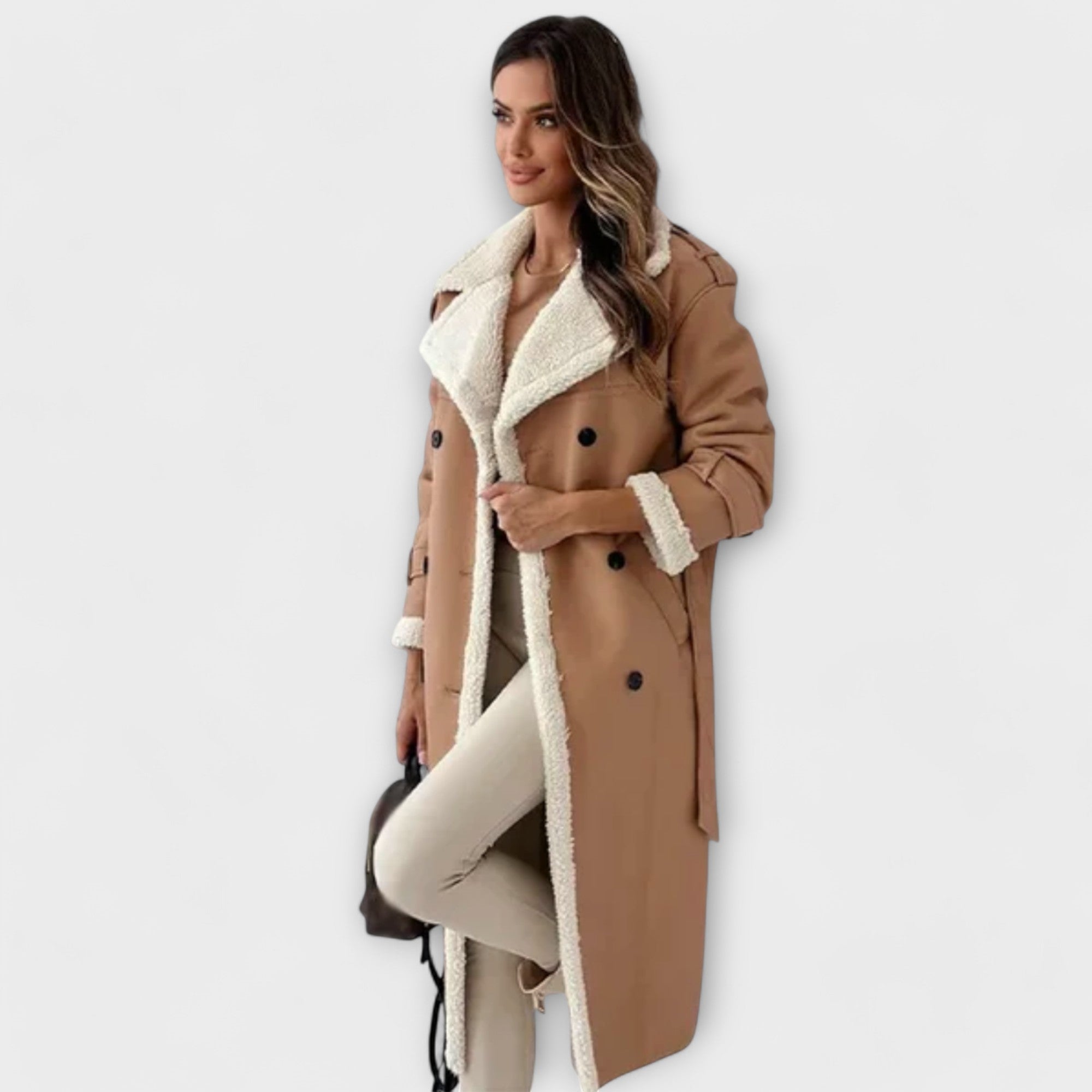 Aurora – Lange klassische Jacke mit Fleecefutter und Teddykragen