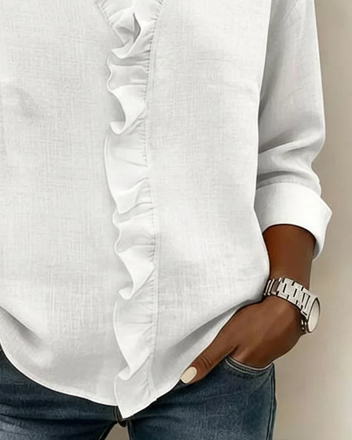 Aletta - Blusa Con Cuello En V Con Volantes y Manga Larga