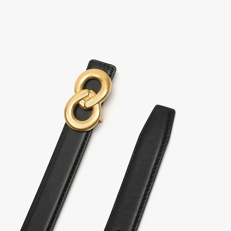 Cinturón fino de piel auténtica de 1,8 cm para mujer con hebilla de cobr