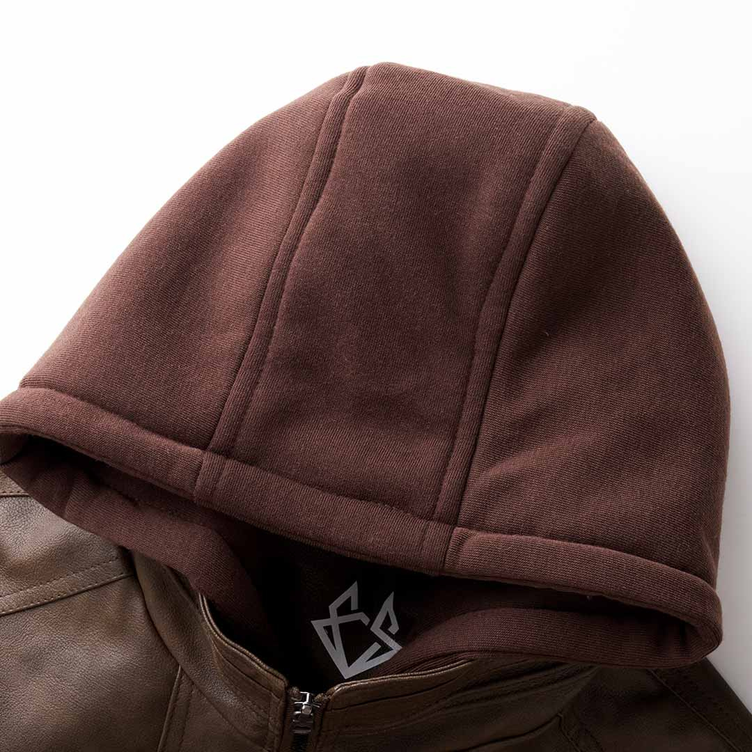 Jace Veste Hombre en Cuero – Estilo Moto Retro con Capucha y Cierre con Cremallera