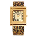 Reloj cuadrado de malla con estampado de leopardo y correa de acero para mujer