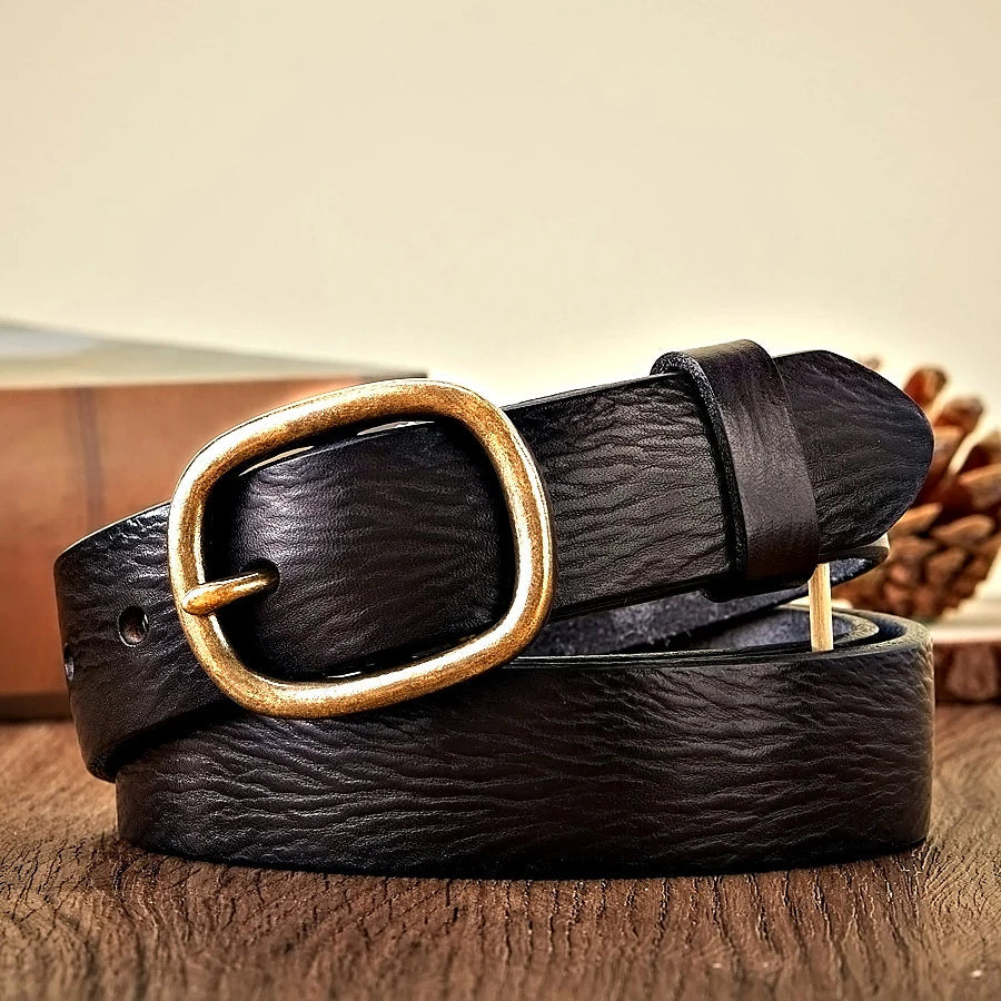 Cinturón de piel de vacuno auténtica de 2,8 cm con hebilla de cobre