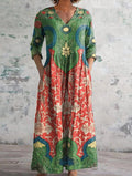 Abriella - Vestido Largo Con Estampado De Lotos y Bolsillos