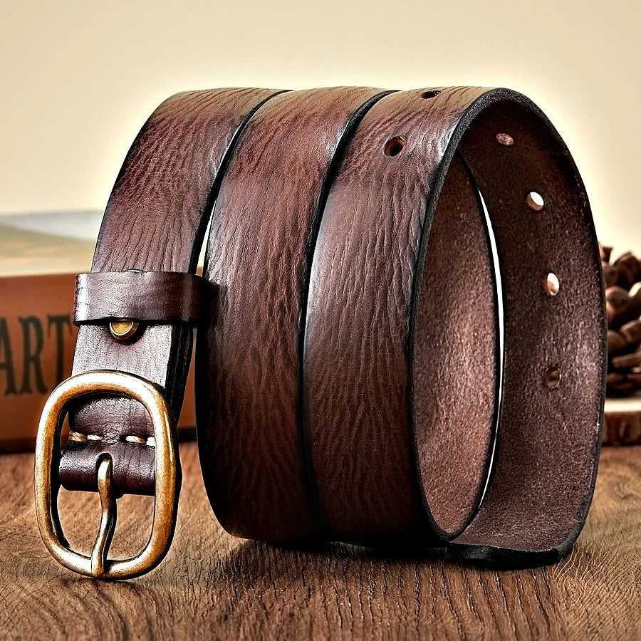 Cinturón de piel de vacuno auténtica de 2,8 cm con hebilla de cobre