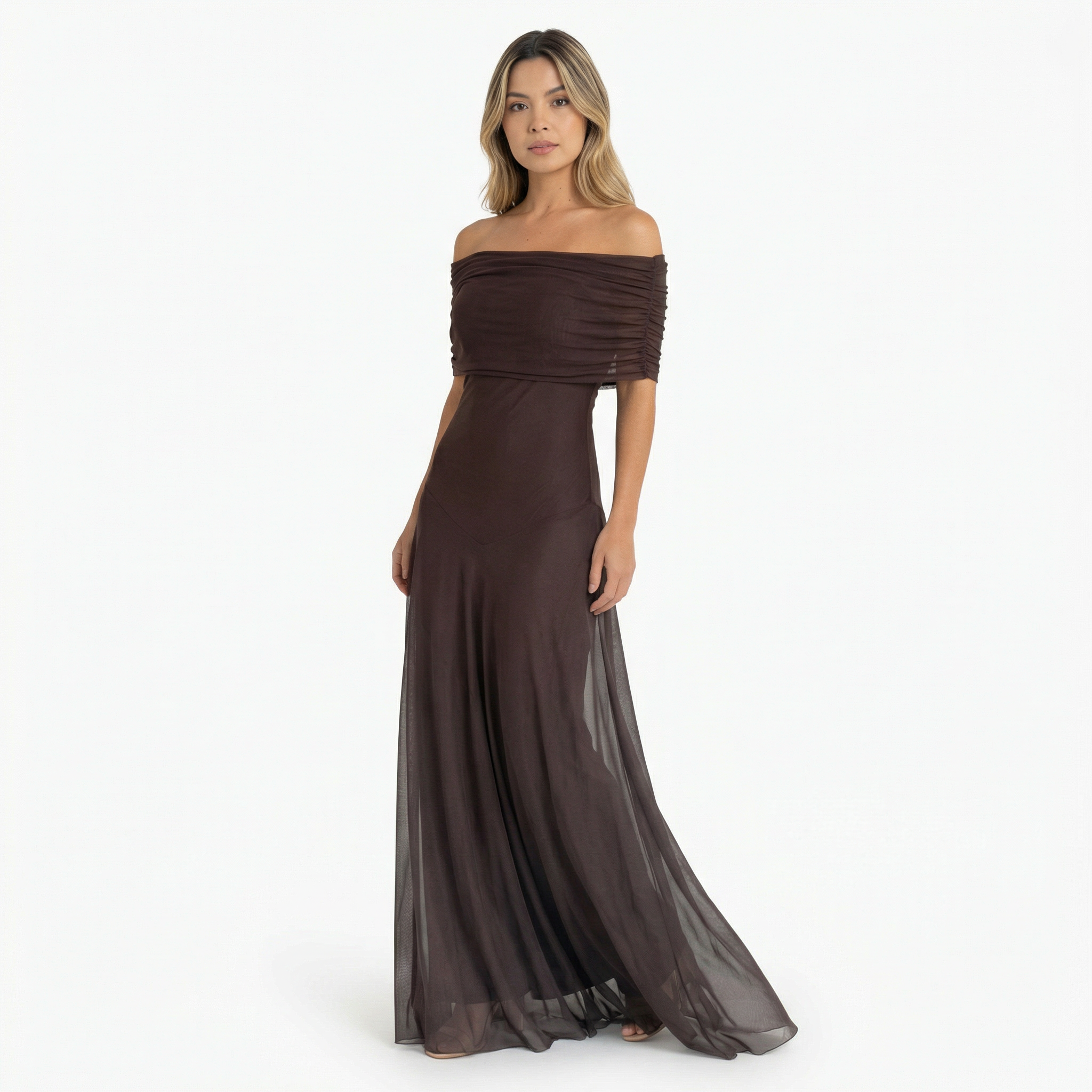 Vestido Largo Chiffon Hombros Caídos