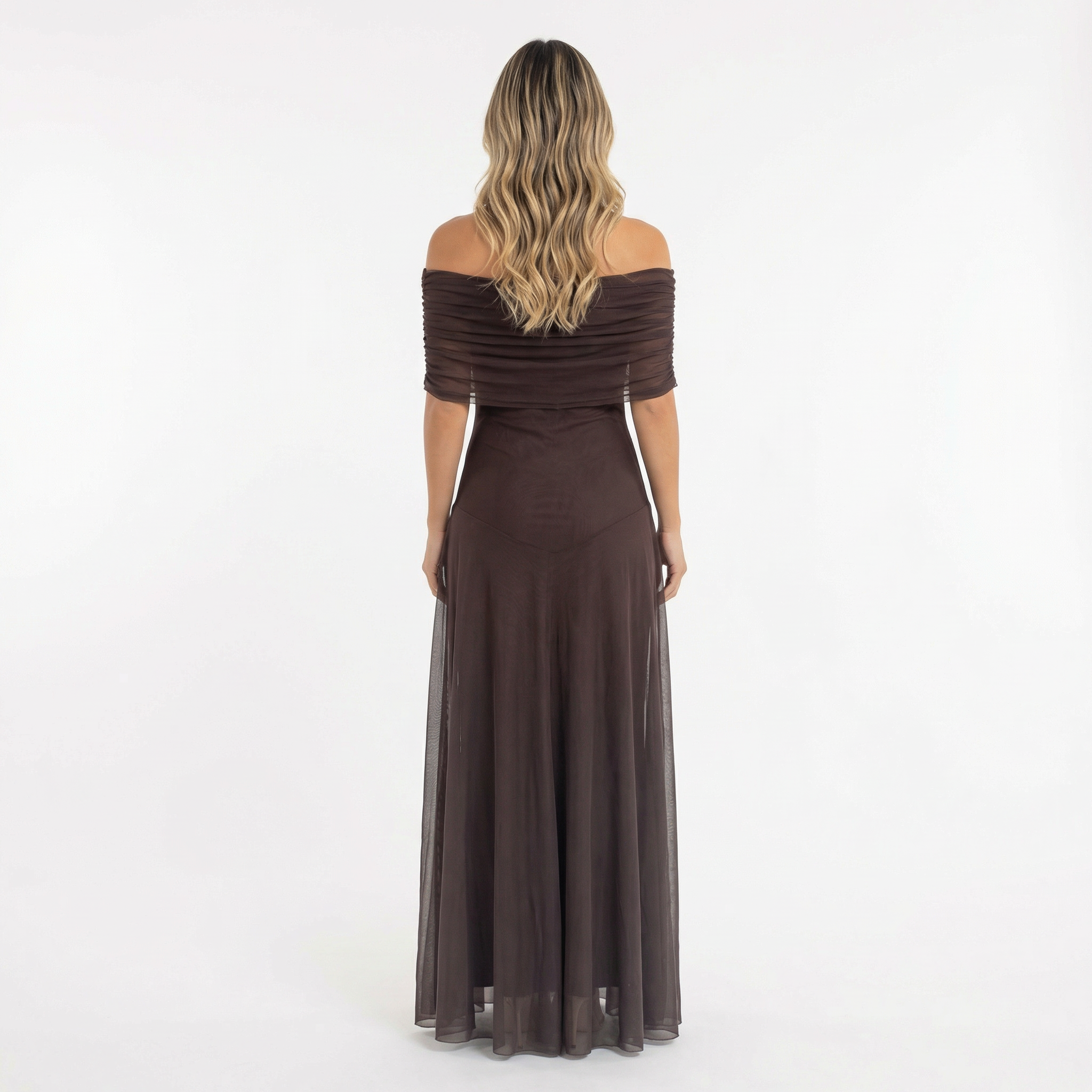 Vestido Largo Chiffon Hombros Caídos