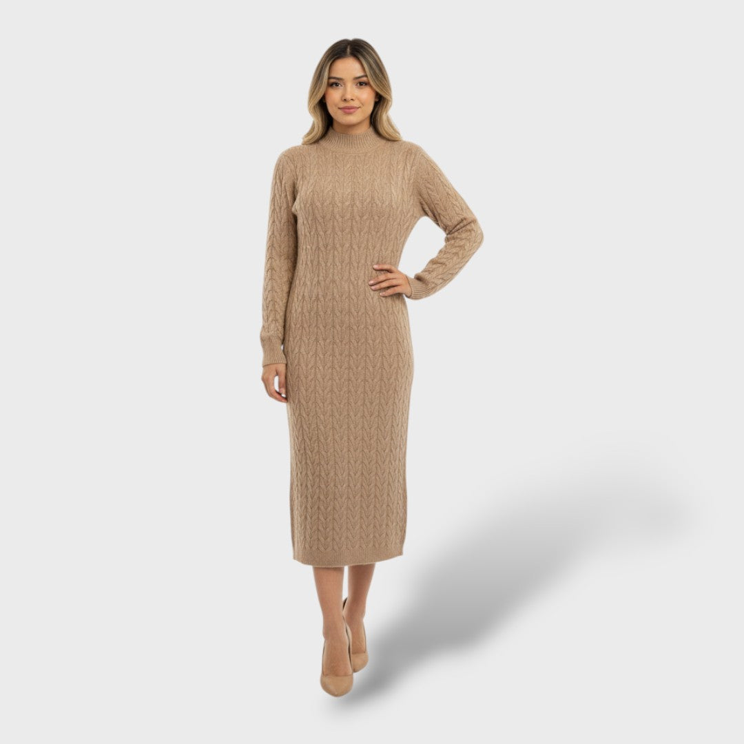 Vestido Largo Lana Merino Cuello Vuelto
