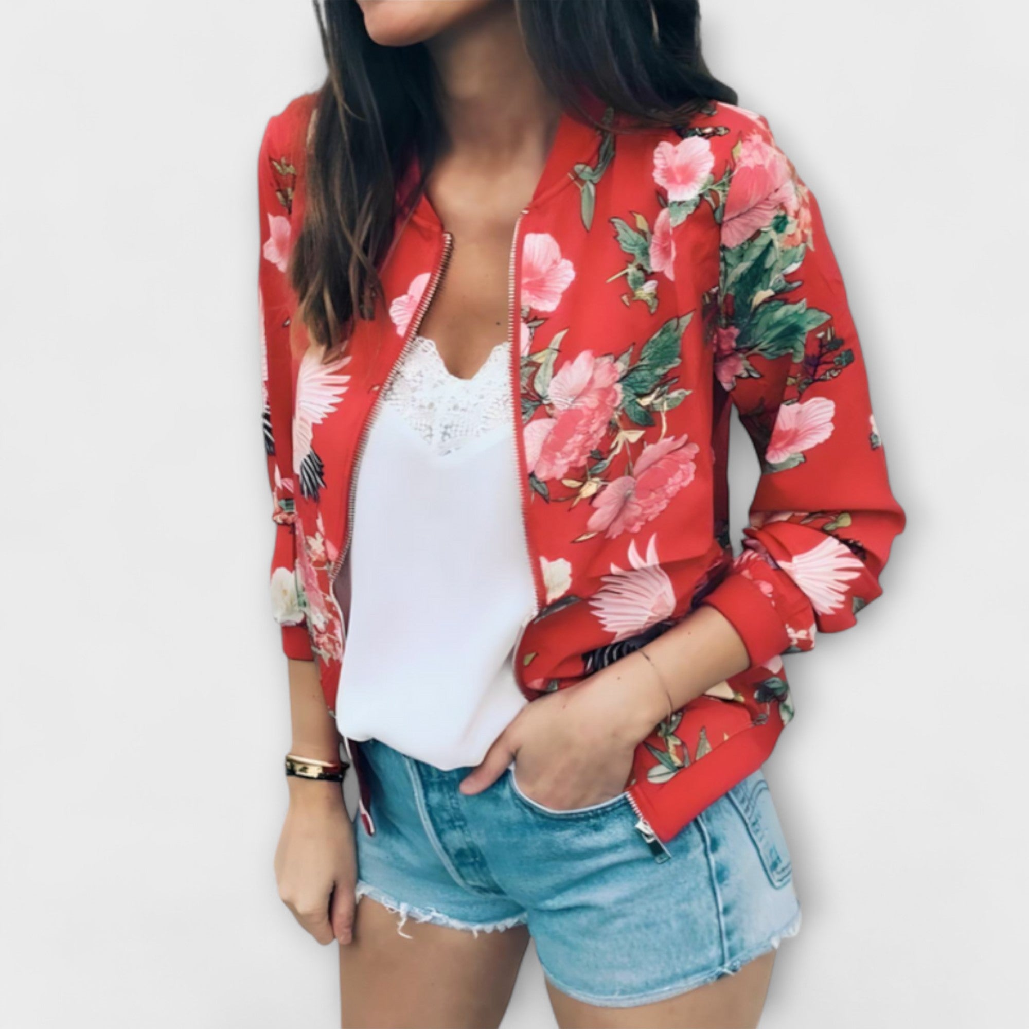Kaelin - Elegante chaqueta bomber con estampado floral