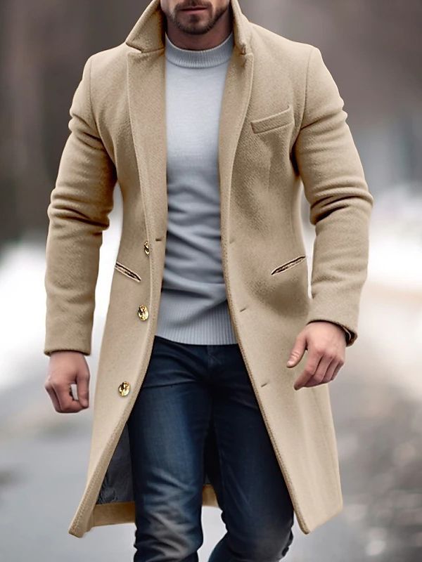 Robert Manteau Hombre Invierno – Largo Elegante con Bolsillos Prácticos, Botones y Corte Ajustado
