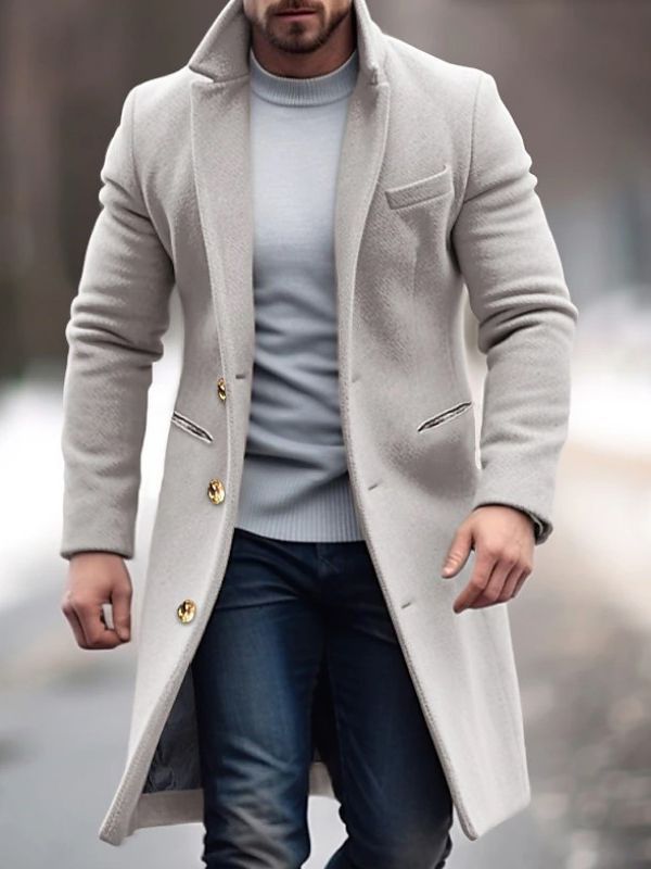 Robert Manteau Hombre Invierno – Largo Elegante con Bolsillos Prácticos, Botones y Corte Ajustado