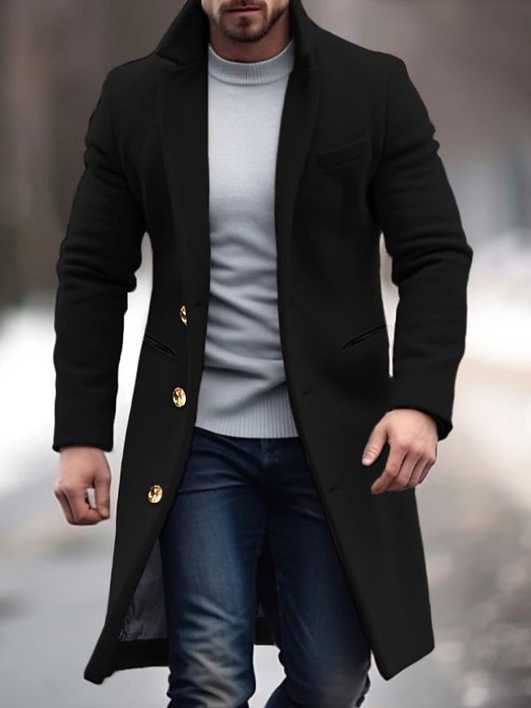 Robert Manteau Hombre Invierno – Largo Elegante con Bolsillos Prácticos, Botones y Corte Ajustado