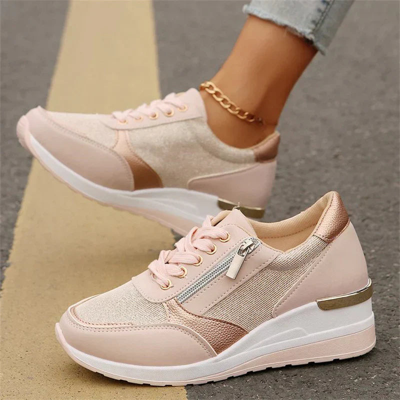 Zapatillas ortopédicas nuevas para mujer con cordones y cremallera lateral.