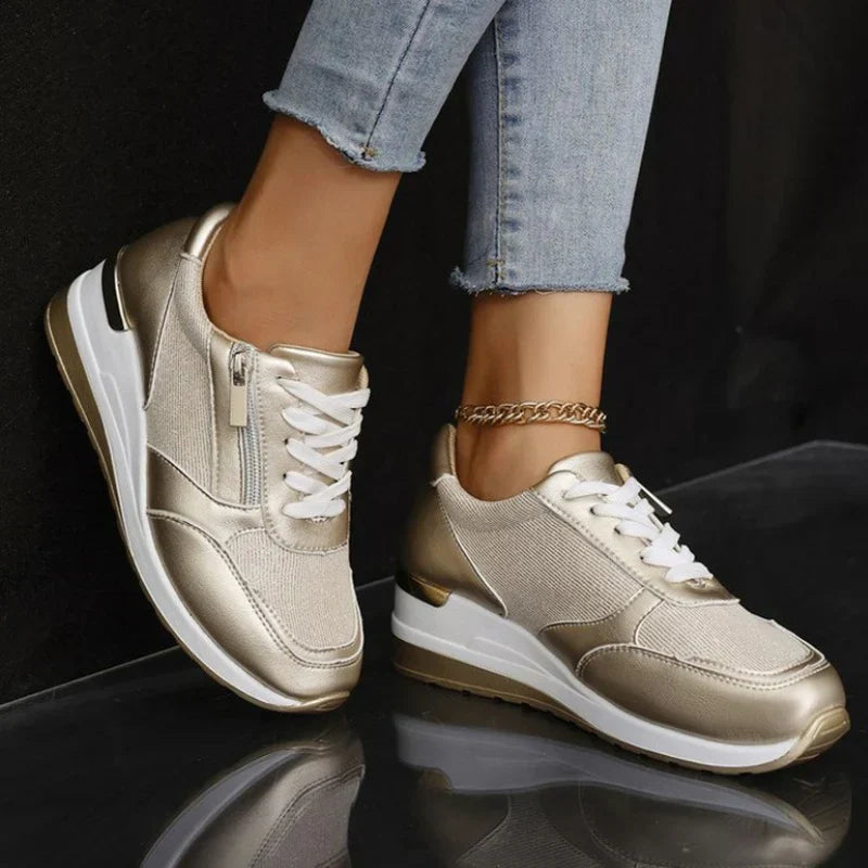 Zapatillas ortopédicas nuevas para mujer con cordones y cremallera lateral.