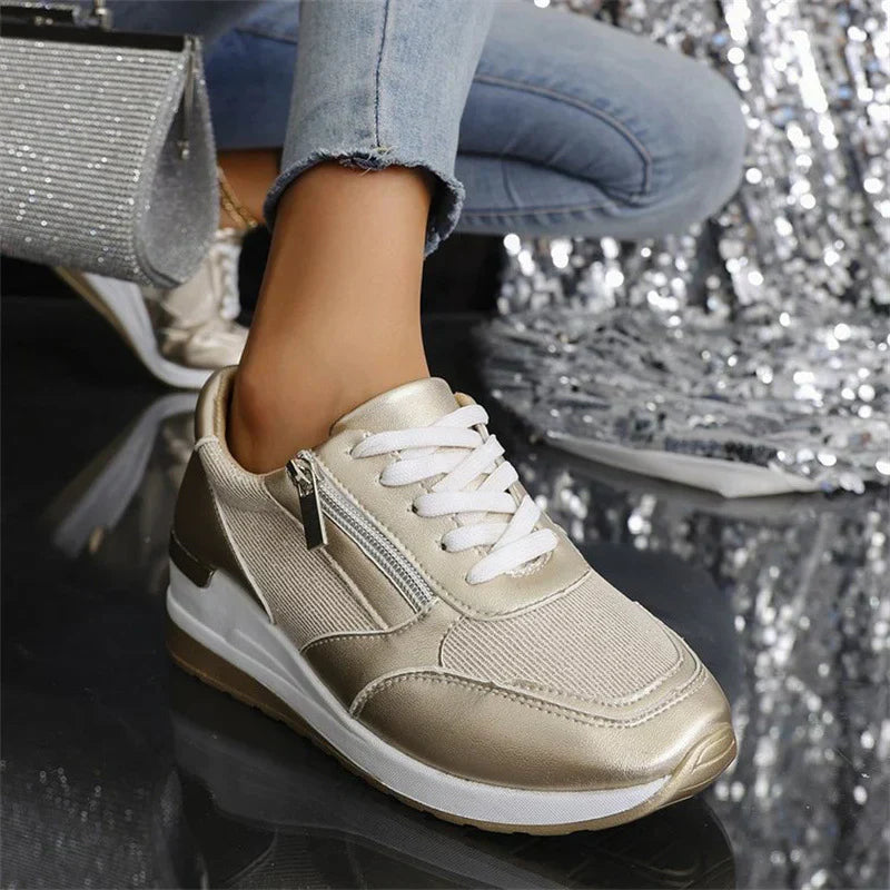 Zapatillas ortopédicas nuevas para mujer con cordones y cremallera lateral.