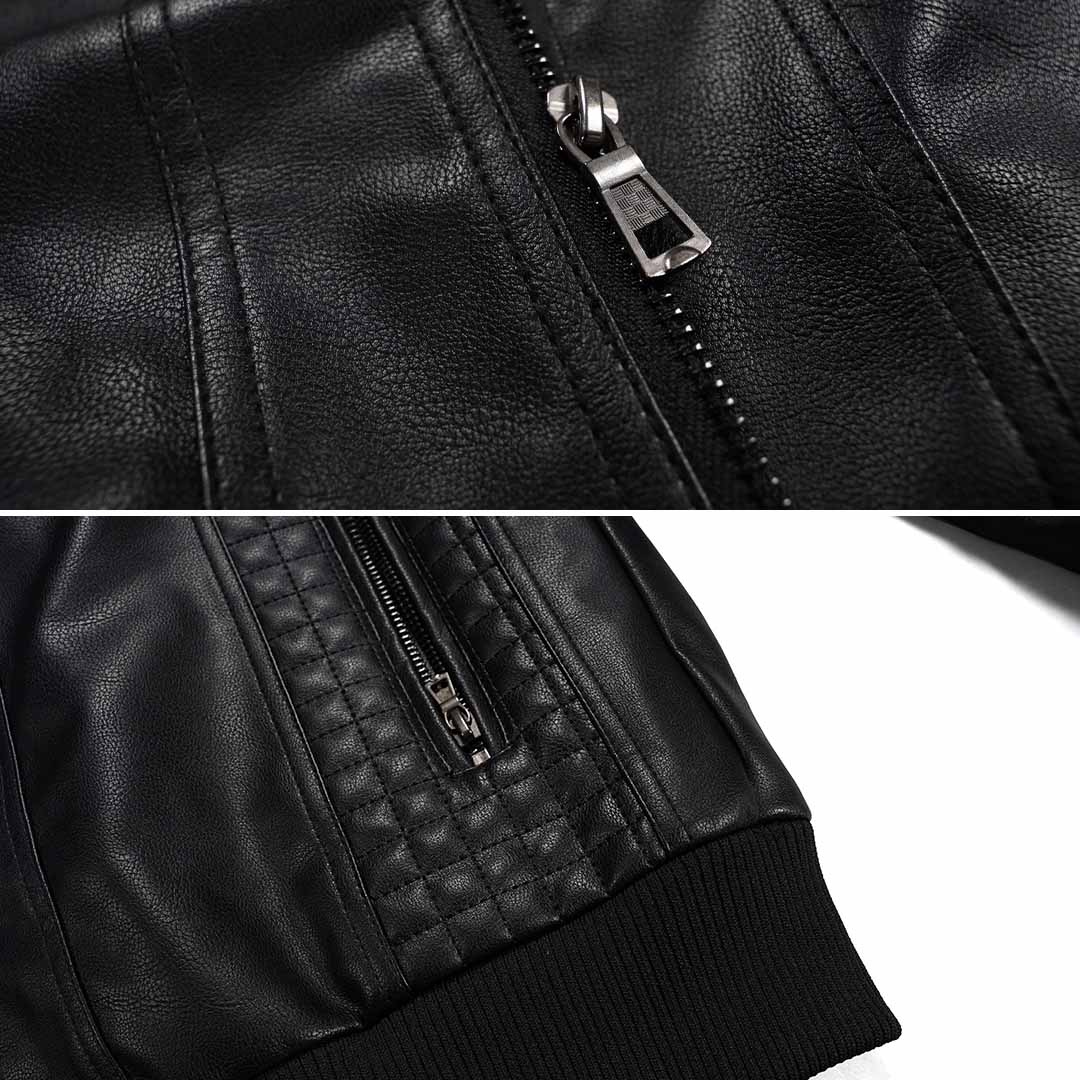 Jace Veste Hombre en Cuero – Estilo Moto Retro con Capucha y Cierre con Cremallera