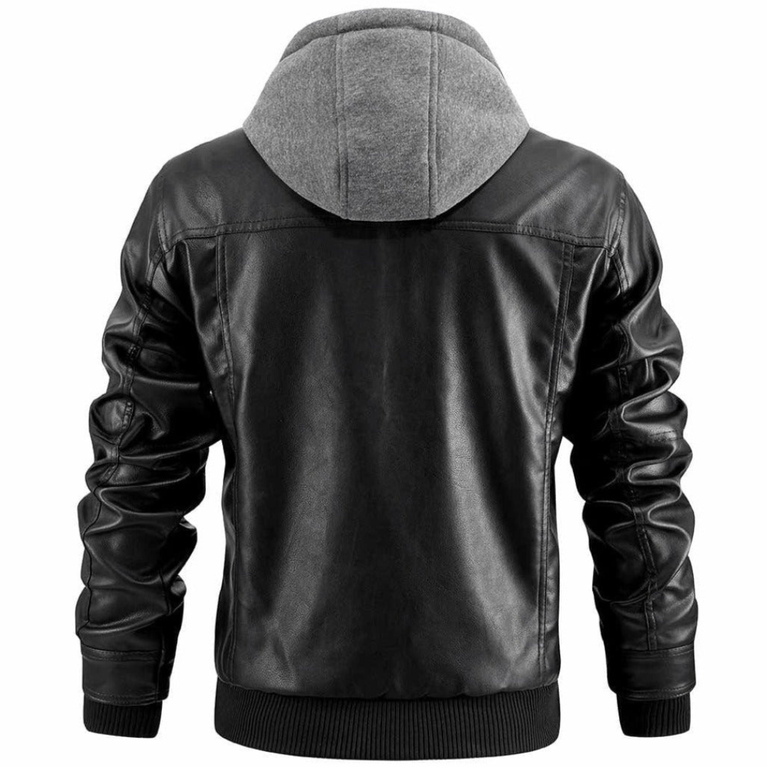 Jace Veste Hombre en Cuero – Estilo Moto Retro con Capucha y Cierre con Cremallera